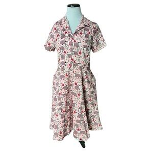 Eva Rose Womens Pink Possum Print Dress Size XS/S Woodland Forest Cottage Whimsy